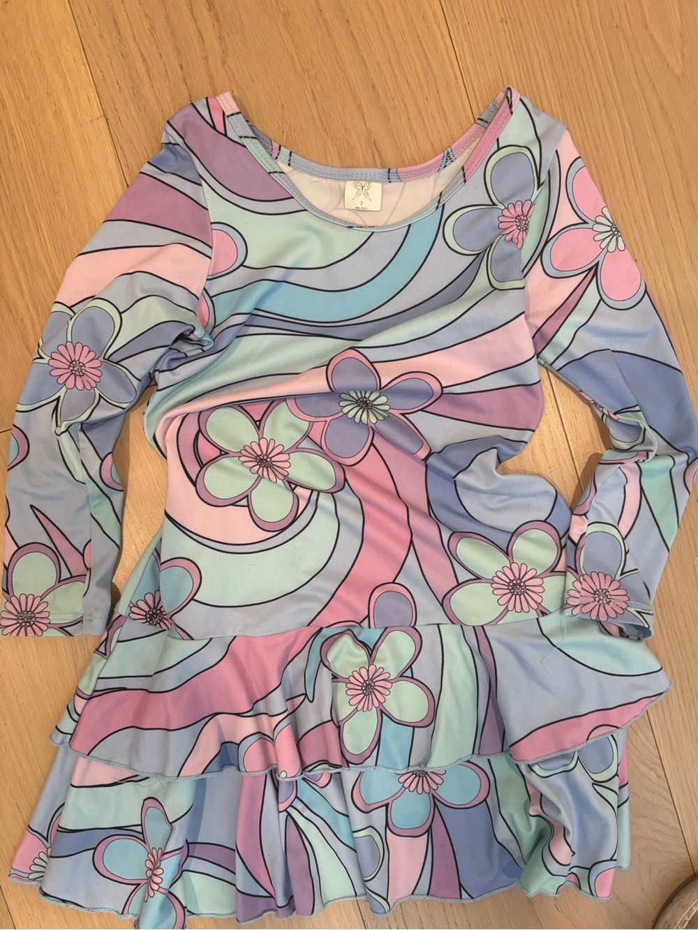 Girls' Pastel Floral Long-Sleeve Ruffle Dress